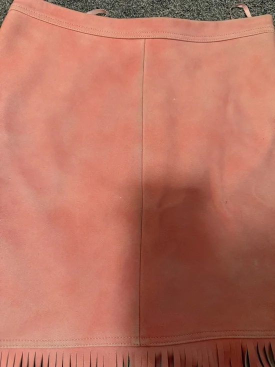 J. Crew Collection Coral Pink Suede Fringe Mini Skirt 2 - Picture 4 of 10